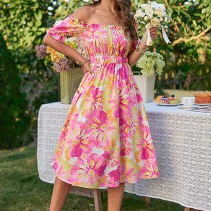 Floral Frill Trim Square Neck Dress